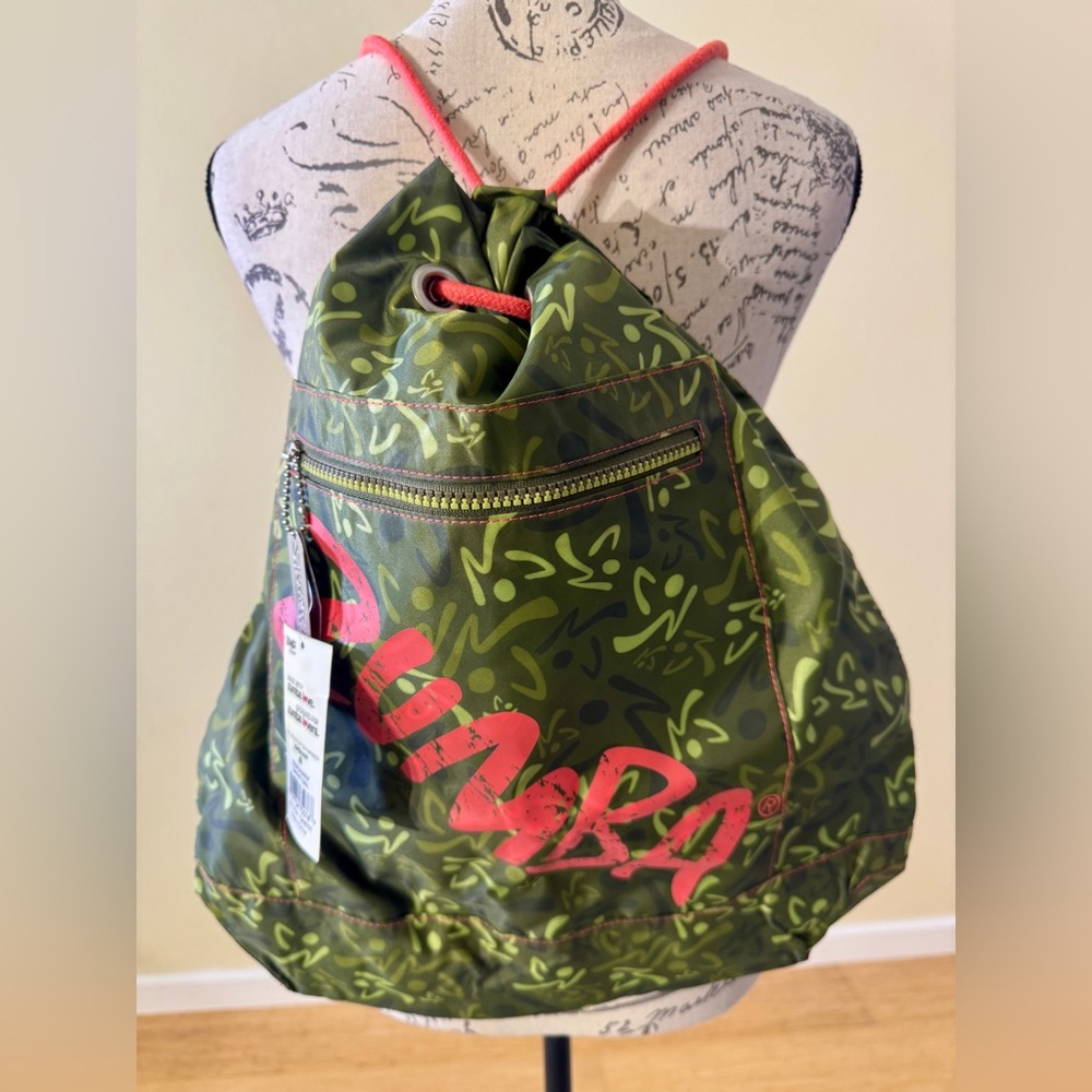 Zumba Fitness Green and Pink Drawstring Backpack